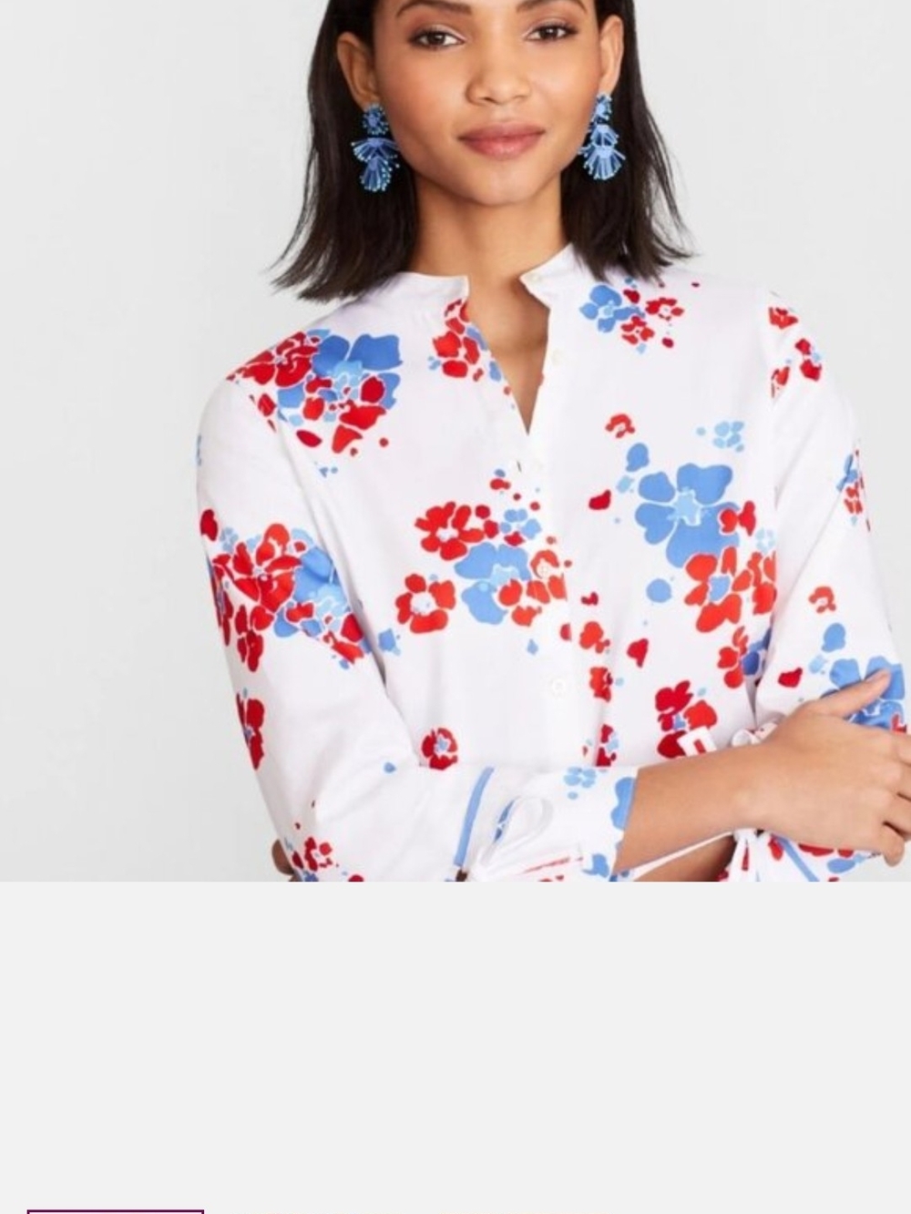Brooks Brothers White Button-Down Shirt with Red & Blue Floral Print
